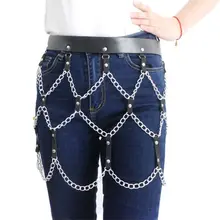 Женская Панк Сексуальная искусственная кожа Пояс Отрегулированная юбка жгут с металлическими цепочками