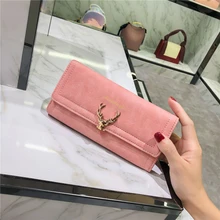 

Women's Wallet Fashion Deer Head Matte Leather Female Long Letter Hasp Three Fold Clutch Bag Coin Purses Card Holder Money Clip