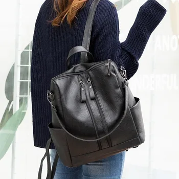 

2020 new women's shoulder bag anti-theft school bag multifunctional double zipper large capacity leisure travel backpack