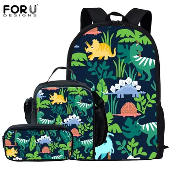 

FORUDESIGNS Cute Kawaii Dinosaur Design Children 3Pcs Schoolbag set Kids Orthopedic Backpack Teenagers Primary Shoulder Bags