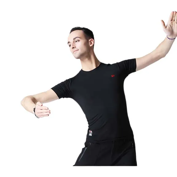 chemise-de-danse-latine-pour-hommes-vetements-de-danse-latine-pour-salle-de-bal-competition-professionnelle-vetements-de-danse-top-noir-a-manches-courtes