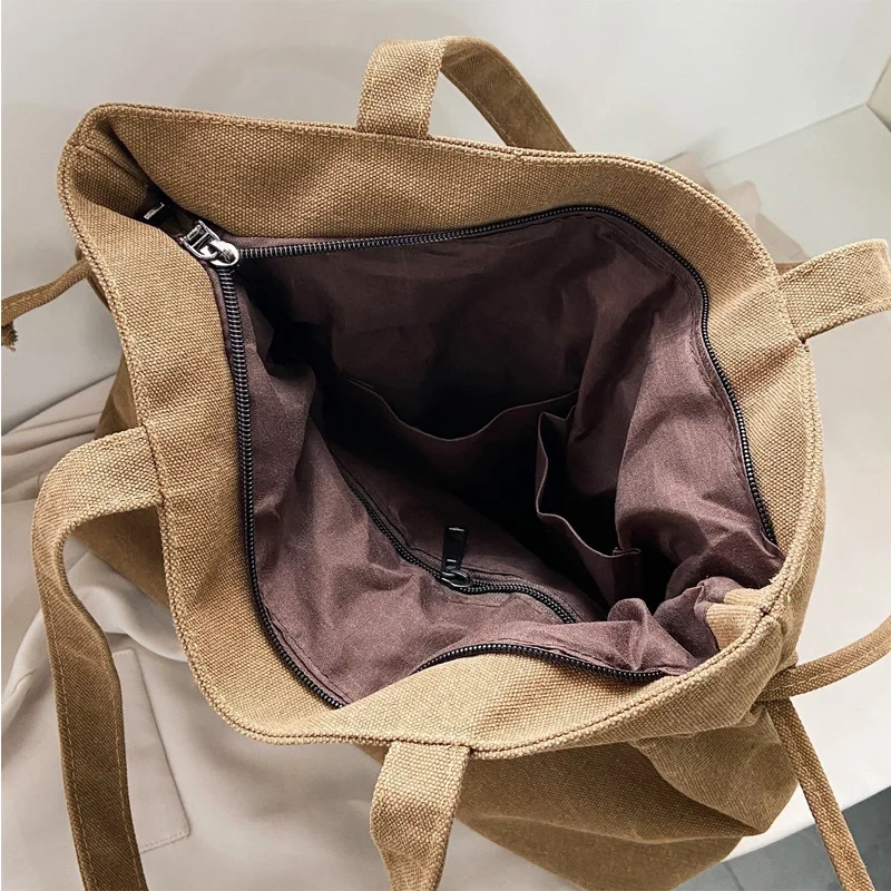 2021 Vintage Drawstring Bucket Bag Girls Solid Canvas Shoulder Bags Casual Letter Handbag For Women High Quality Tote Bag Gifts