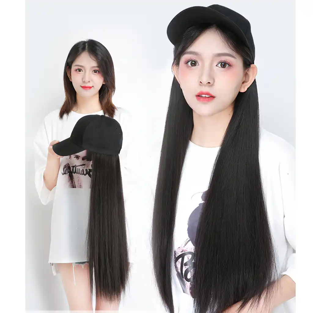 Long Straight Wig Cap 30 Inch Long Hair Baseball Cap Ball Caps