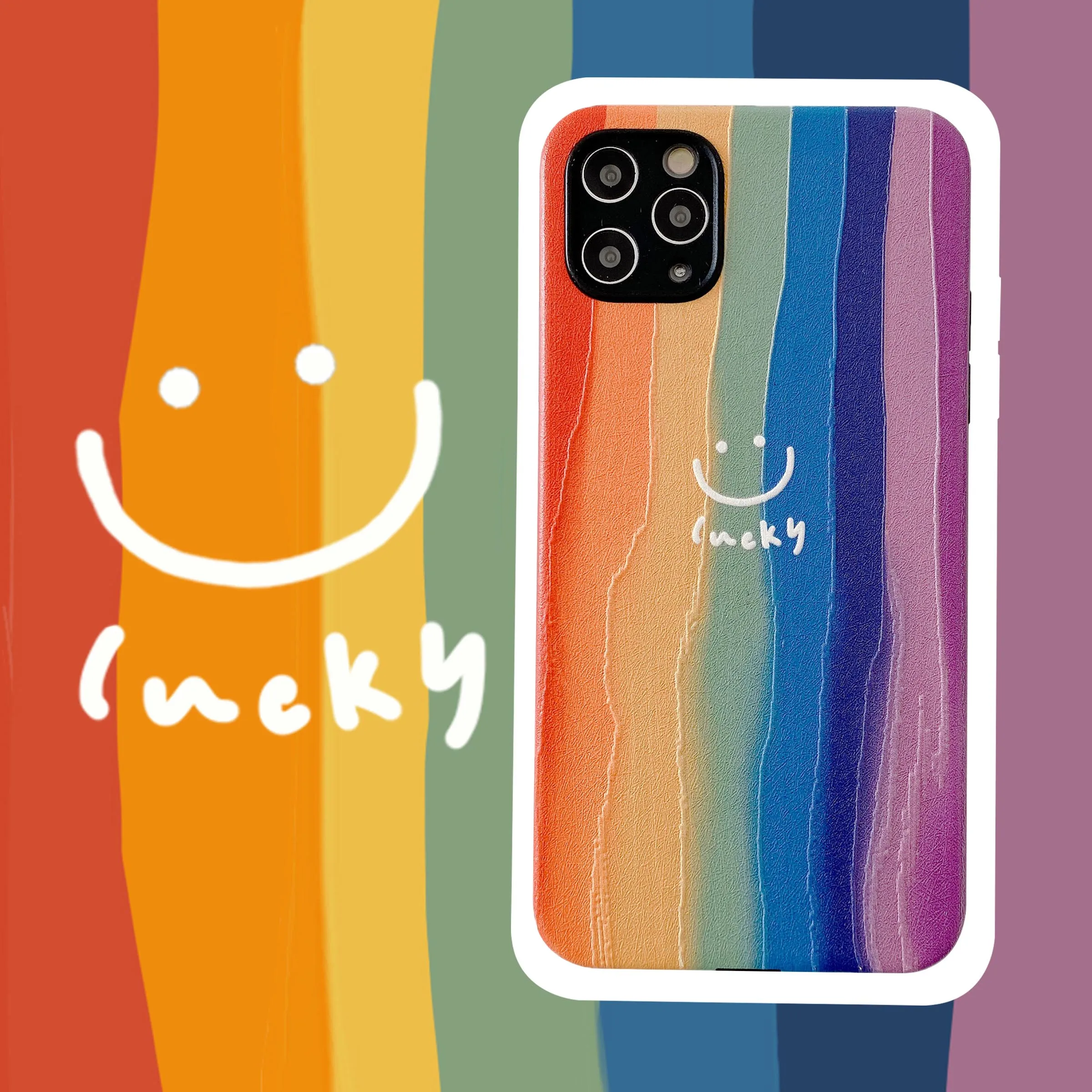 

Phone Cover Case For Apple iPhone 11 Pro Max X XR XS Max 8 7 6S 6 Plus Case Luxury Leather 3D Matte Rainbow SE 2020 Soft Cases