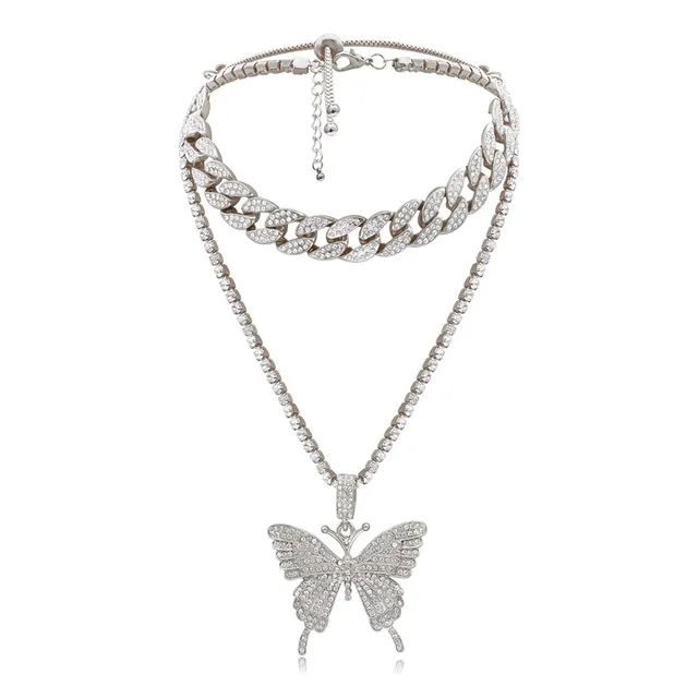 3 шт Искрящийся Кристалл паве бабочка кулон ожерелье 3d Модные