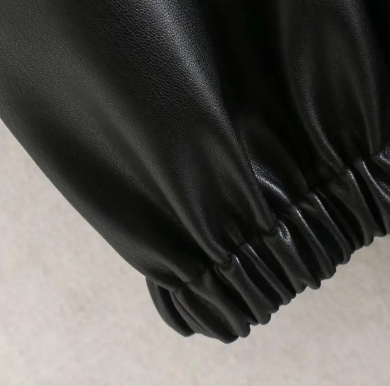 Зимние черные кожаные блузки Топы женские рубашки с длинным рукавом с баской женские топы