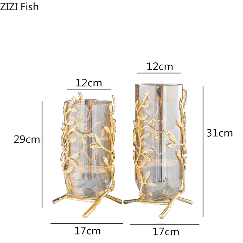 Hollow Gold Metal Frame Branches Rattan Transparent Glass Flower Vase 5 Hollow Gold Metal Frame Branches Rattan Transparent Glass Flower Vase 5