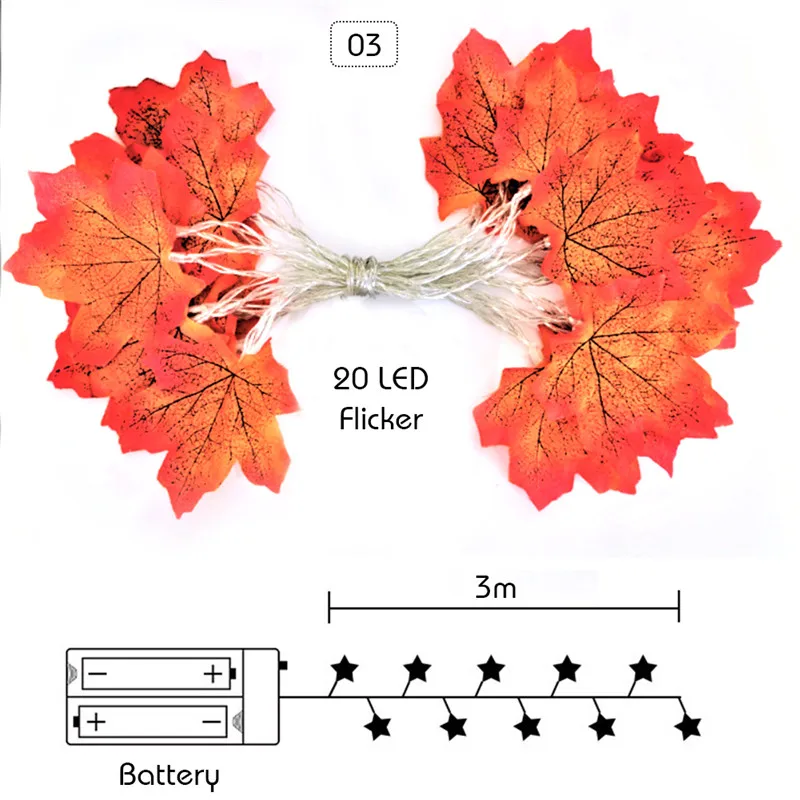 3m 20Lights-Flicker Светодиодный светильник на Хэллоуин, гирлянда на Рождество, осень, кленовые листья, светильник, украшение сада на День Благодарения - Цвет: 3m 20Lights-Flicker