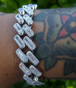 

Hip Hop Men Cuban Link Chain Bracelet Shiny Rhinestone cz Inlaid Bangle Jewelry fashion cuban chain bracelet for boy jewelry