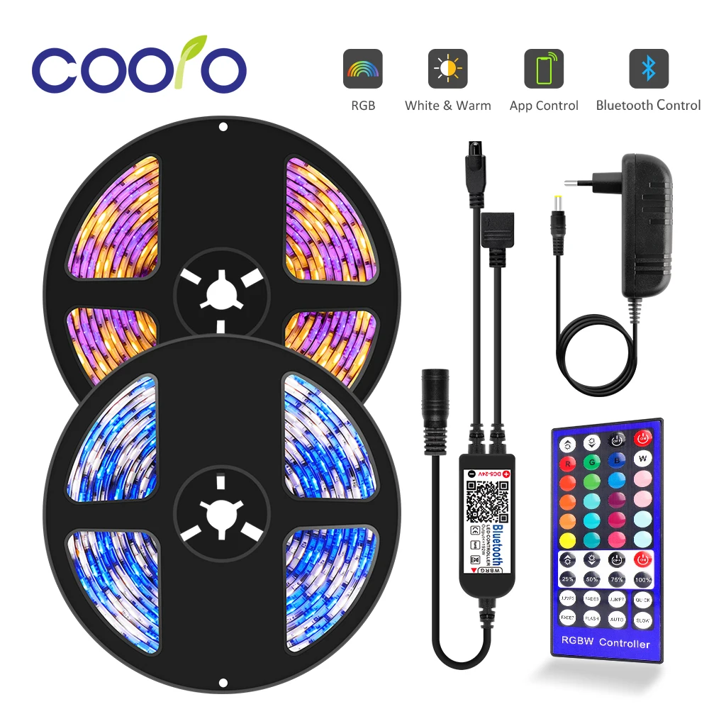 US $16.69 Bluetooth LED Strip Light 10M 5M SMD 5050 RGBW RGBWW Diode LED Tape Ribbon Waterproof And Remote Controller With Adapter Set