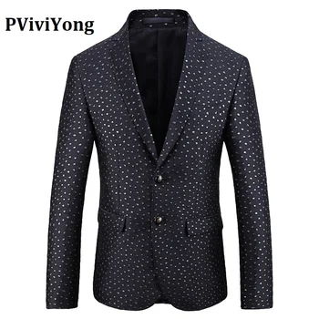 

PViviYong Brand 2019 high quality suit top for men，men Blazer Leisure suit dot pattern suit men slim fit suit jacket men 1934