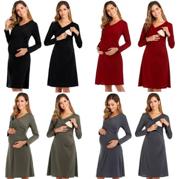 

Women Pregnancy Clothes Maternity Clothing Breast Feeding Tee Solid Color Long Sleeve T-shirt Women Nursing Loose Casual Tops