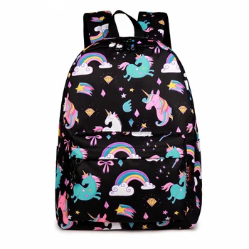 

School Backpack Cartoon Rainbow Unicorn Design Water Repellent Backpack For Teenager Girls School Bags Mochila