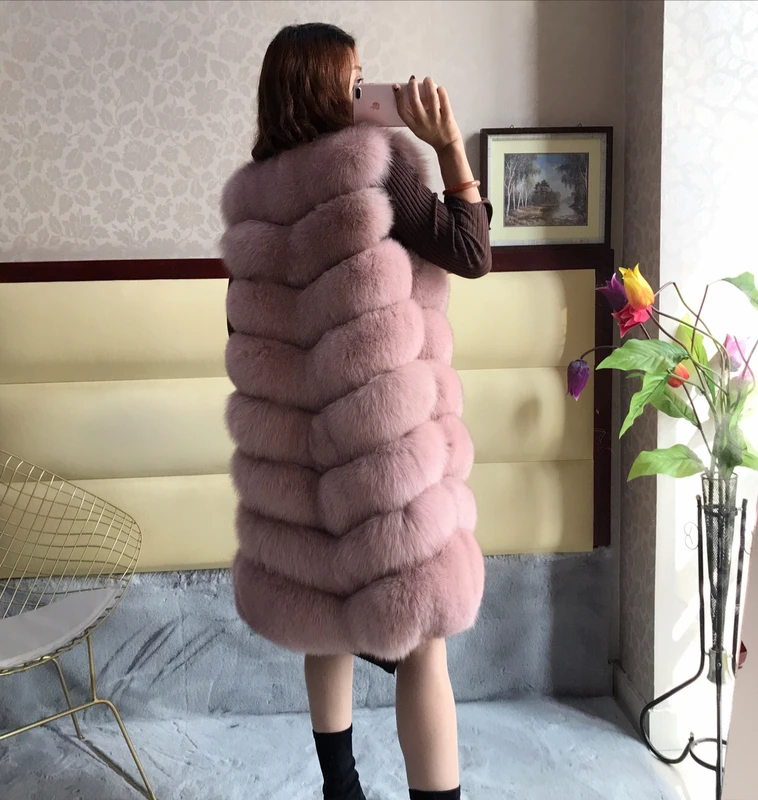 ZDFURS* натуральный Лисий мех жилет натуральный мех пальто куртка женские пальто жилет длинные меховые пальто натуральный мех пальто лисий жилет - Цвет: Pink