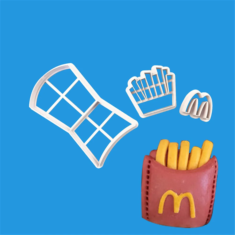 New 3pcs French fries shaped cookie cutter Cake tools Birthday Baking decorating  fondant cutter tools Fondant Sugarcraft Mold01