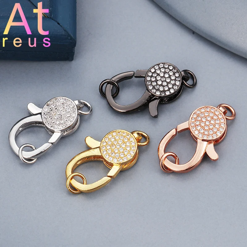 

4Color Copper Micro Pave Zirconia Round Lobster Clasps Hooks Jewelry Making Supplies DIY Bracelet Necklace Handmade Jewelry