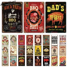 DAD'S BBQ металлическая Оловянная табличка, Металлический Настенный декор для барбекю, бара, паба, кухни, вечерние, винтажные металлические знаки, железная живопись