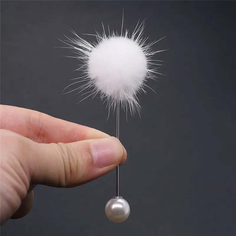 Charm Simulated Pearl Brooch Pins For Women Korean Fur pompom Ball Piercing Lapel Brooches Collar Jewelry Gift 7 Color XZ06-P