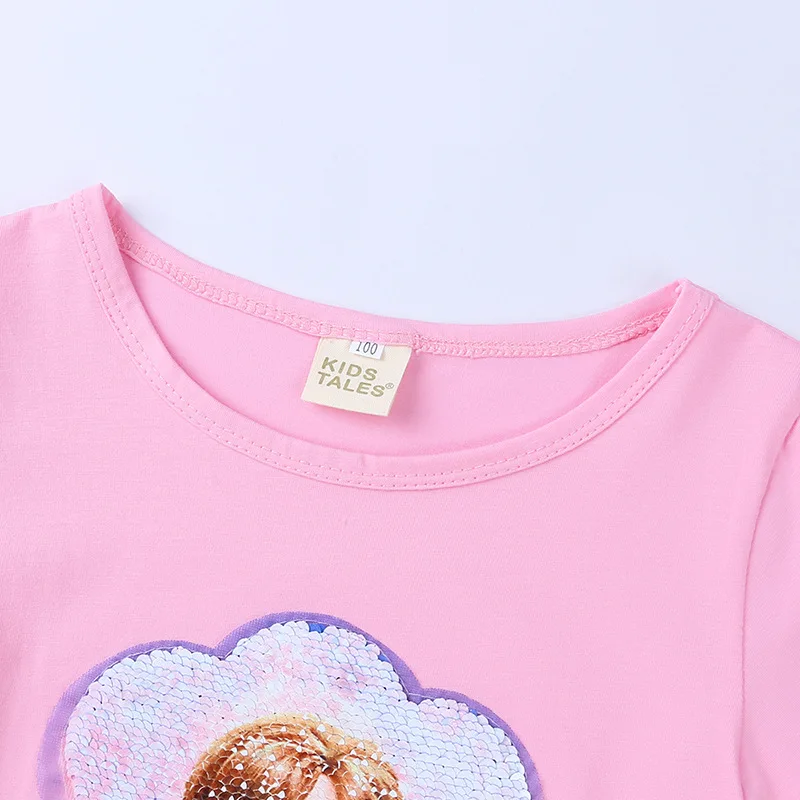 Летняя футболка для маленьких девочек с изображением Эльзы и Анны; одежда с короткими рукавами; милые детские топы принцессы с блестками; Детские повседневные футболки