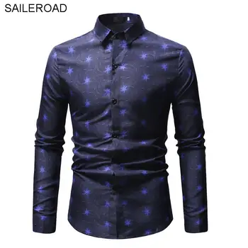 

SAILEROAD High Quality Fashion Printed Men Shirt Long Sleeved Casual Shirts Slim Fit Male Social Shirt Blouse Camisas Masculina