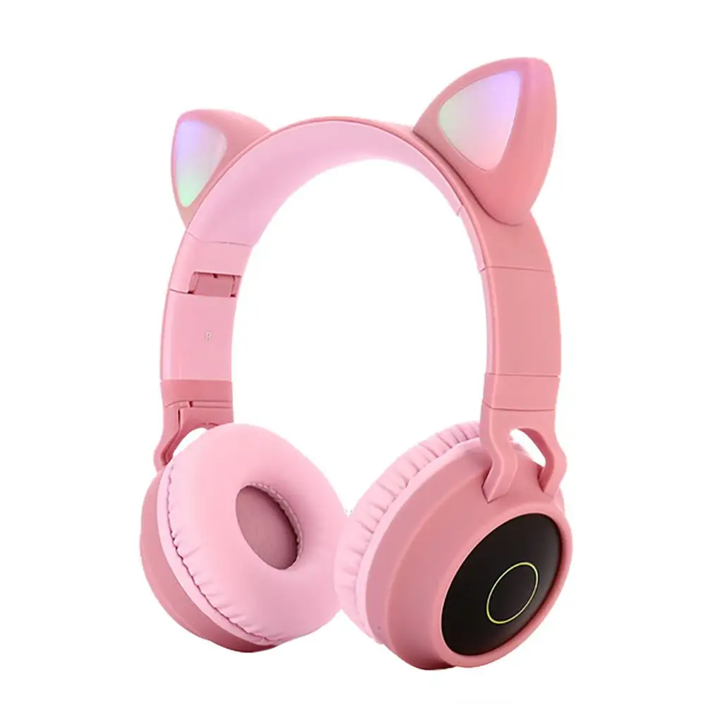 

Music earphones Bluetooth with microphone 5.0 Headphones LED light Cat Ears Headset 3D stereo LED shines