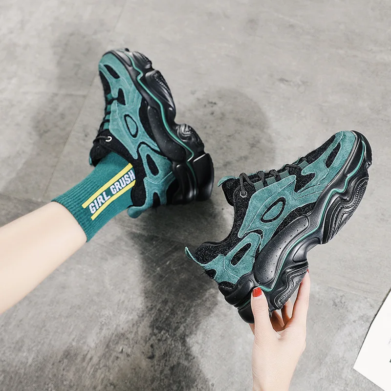 

Free Shipping Women's Women Shoes 2020 Autumn Green Sneakers Flange Dad Shoes Tide Zapatos De Mujer Chaussures Femme