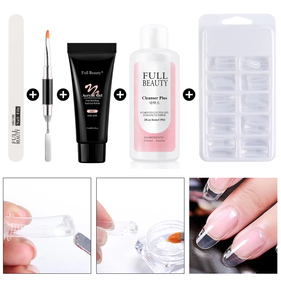 5pcs/set Poly Nail Gel Kit For Extension Acrylic Quick UV Builder Cleanser Liquid Brush Form Tool Manicure LY1791 | Красота и