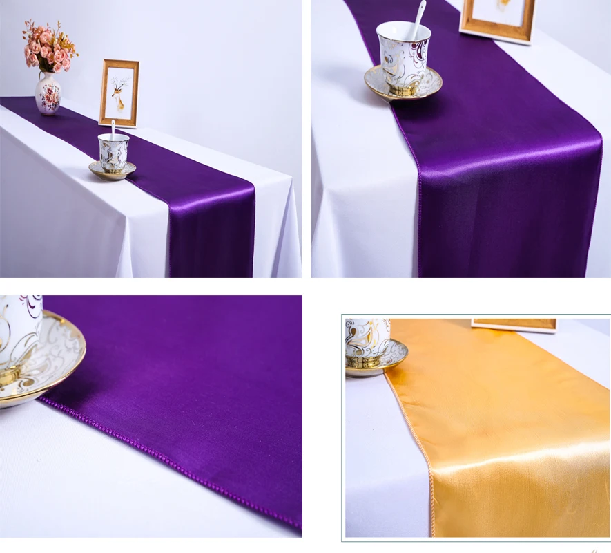 

10pcs 275*30cm Satin Table Runner Rectangle Solid Color Wedding Table Cloth Covers Home Dinner Table Runners Party Decoration