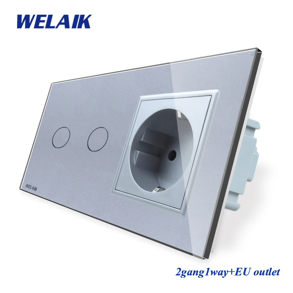 Welaik бренд 2 Рамки Кристалл Стекло Панель настенный выключатель ЕС сенсорный выключатель Экран ЕС розетки 2gang1way AC110~ 250 В a29218ecw/b