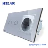 WELAIK 2Frame-Crystal Glass-Panel Wall-Switch-EU Touch-Switch-Screen EU Wall-Socket 2gang-1way AC250V A29218ECW/B ► Photo 3/5