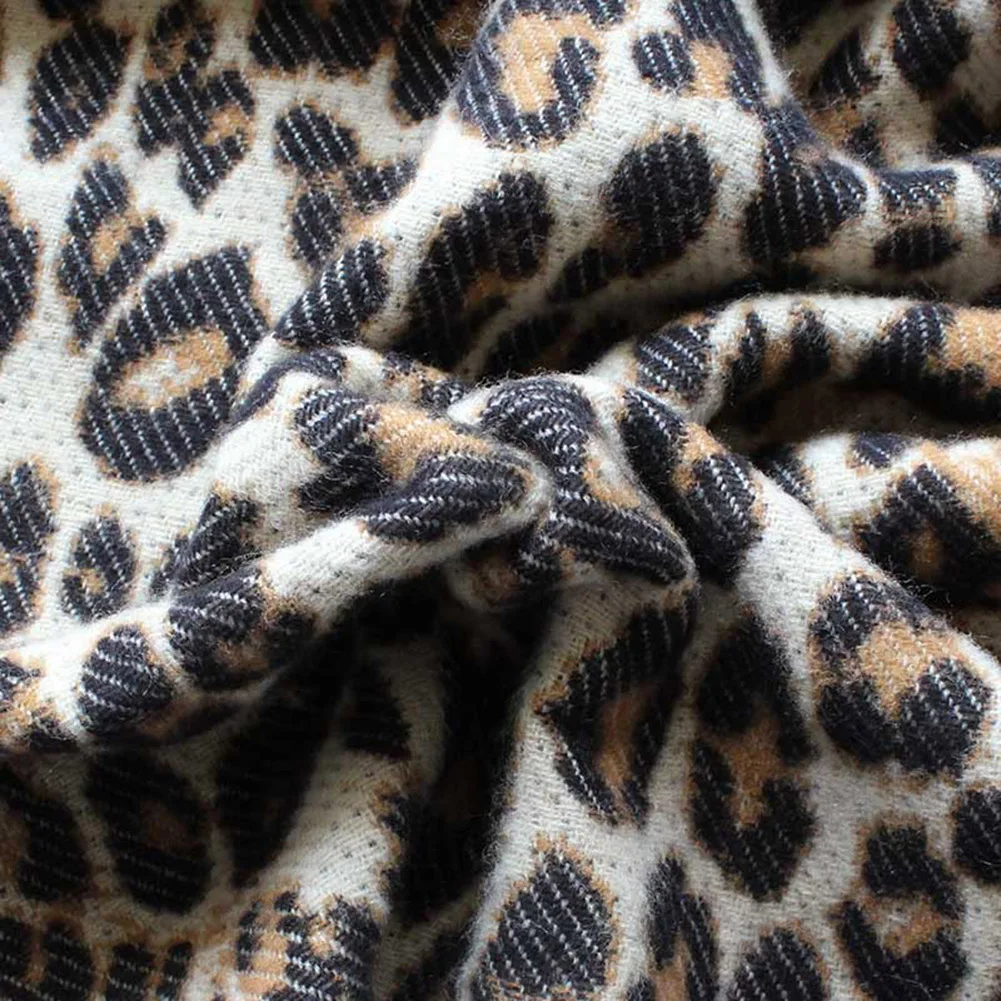 Bohisen winter accessories Woman's Fashion Leopard Print knitting Scarf Soft Warm Large Size with Tassel Ornaments Scarf Shawl