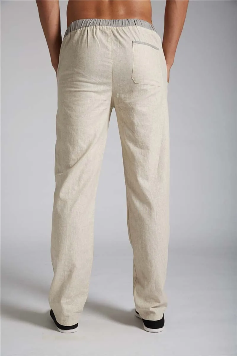 2021 Mens Linen Cotton Pants Casual Loose Trousers Soft Joggers Thin Spring Summer Clothing Hip 