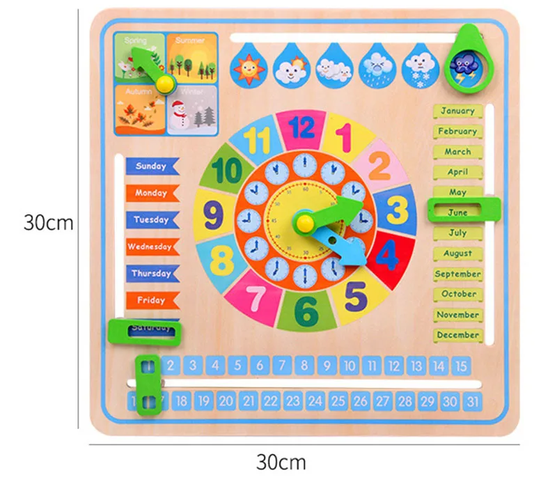 Montessori Wooden Toys Baby Weather Season Calendar Clock Time Cognition Preschool Educational Teaching Aids Toys For Children