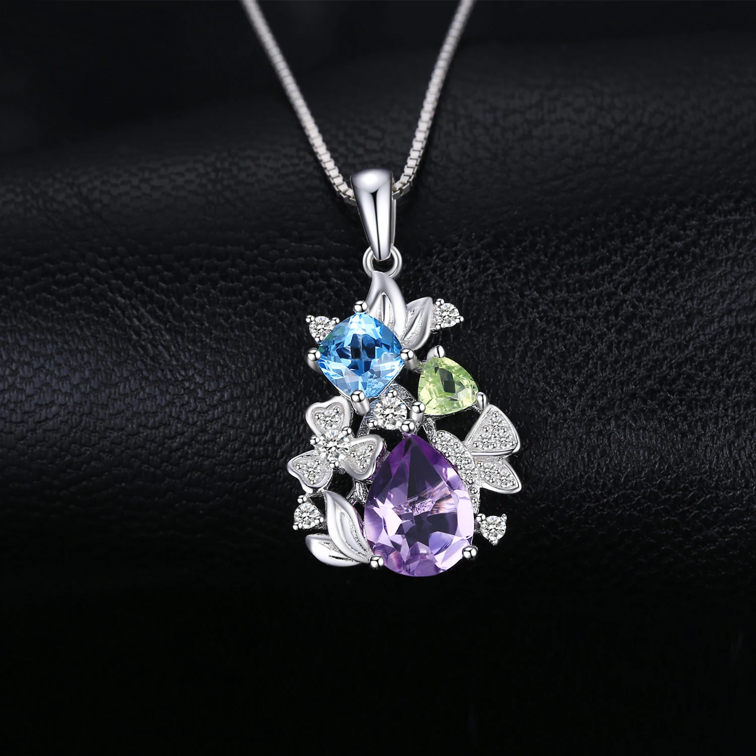 Цветок натуральный аметист перидот топаз кулон ожерелье 925 драгоценные камни из стерлингового серебра эффектное Ожерелье Женщин