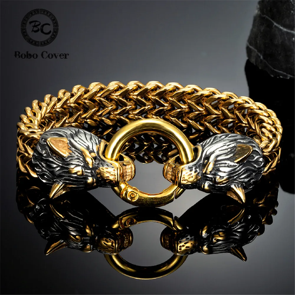 Stainless Steel Viking Bracelet Gold | Stainless Steel Wolf Head ...
