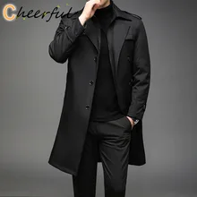 

New Trench Coat Men Long Liner Detachable Smart Casual Windbreakers Mens Long Jackets Solid Color Turn Down Collar Trench Coat