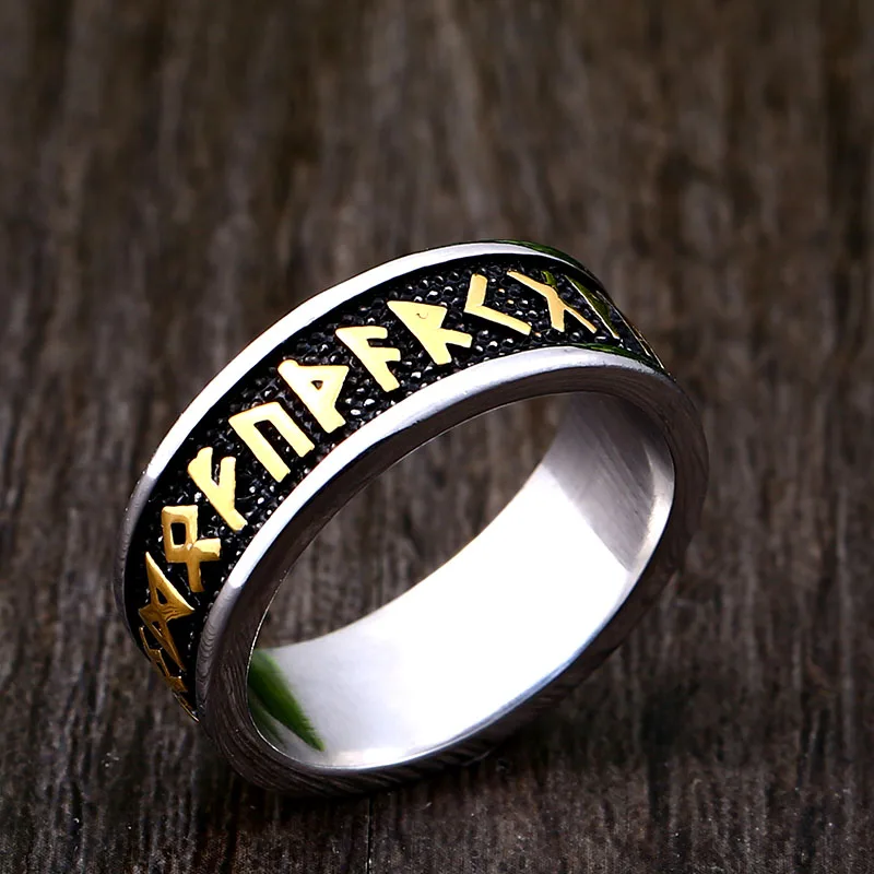 Stainless Steel Ring Finger Ring Steel Soldier Viking Rune Amulet Jewelry