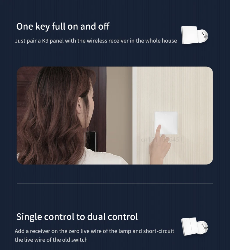 Linptech-Interruptor sem fio auto-alimentado impermeável, sem fiação,