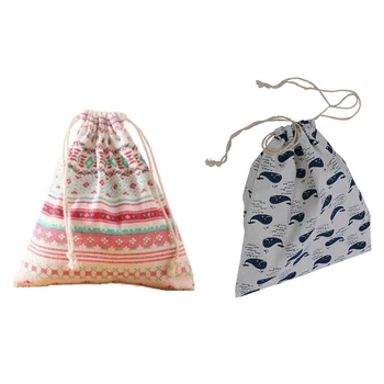 

2pcs Cotton Travel Drawstring Tote Storage Bag for Underwear Toy Storage Bag L - Folk-Custom & Whale