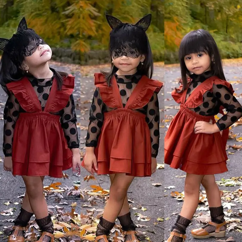 

PUDCOCO 2020 Newest Halloween Kids Baby Girl Sets Lace Tops TShirt Suspender Skirt Cotton Outfit Child Girls Clothes 1-6T