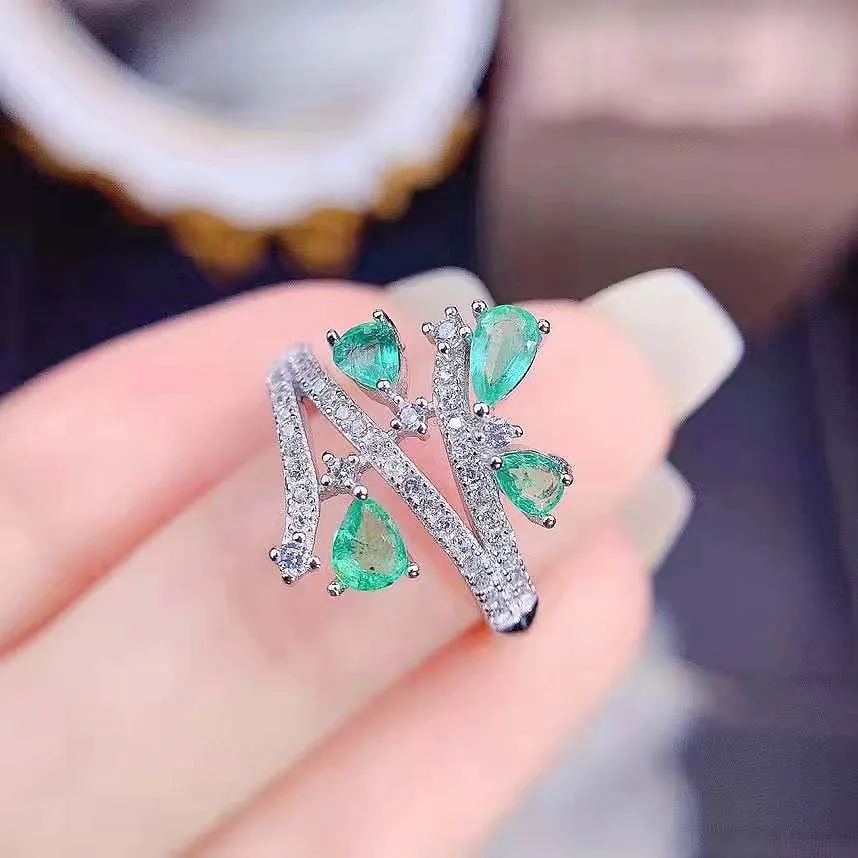 

Natural Emerald/Tourmaline Ring S925 Sterling Silver Fine Fashion Charm Wedding Jewelry Women's Free Shipping MeiBaPJ FS