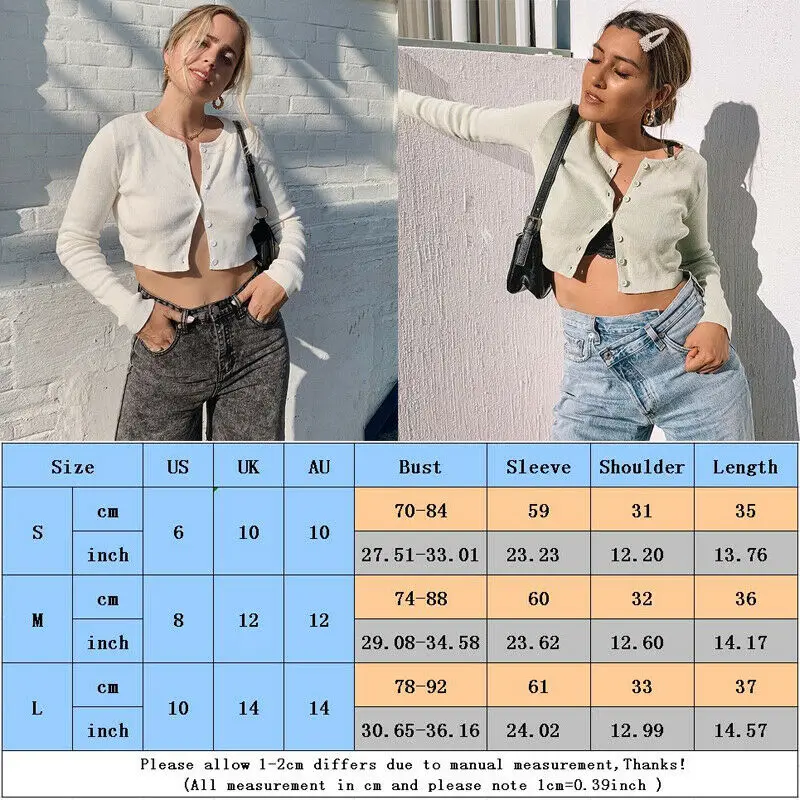 Meihuida Summer Autumn Women Korean Fashion Sexy Long Sleeve Open Front Button Up Knitting Cardigan Crop Top Short Sweaters