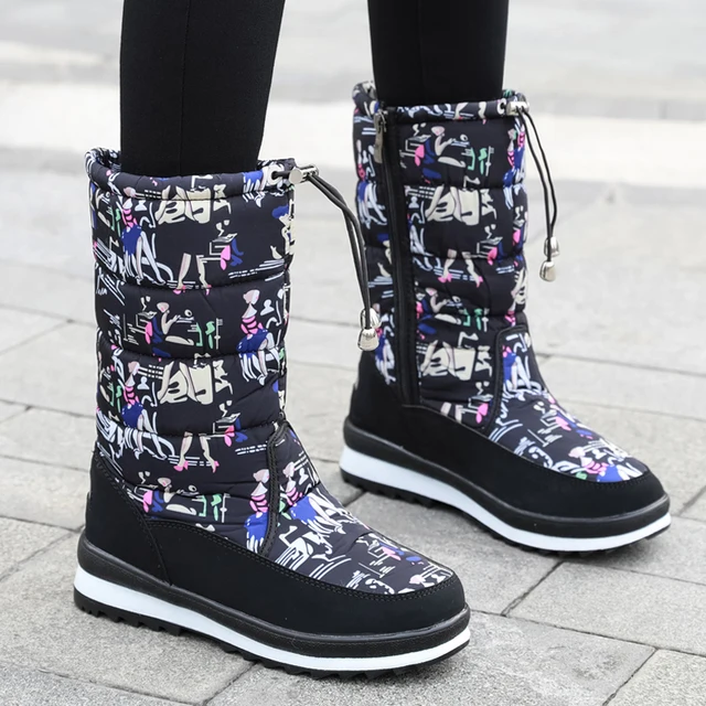 Women snow boots  platform winter boots thick plush waterproof non-slip boots  fashion women winter shoes  warm fur  botas mujer 611-Black