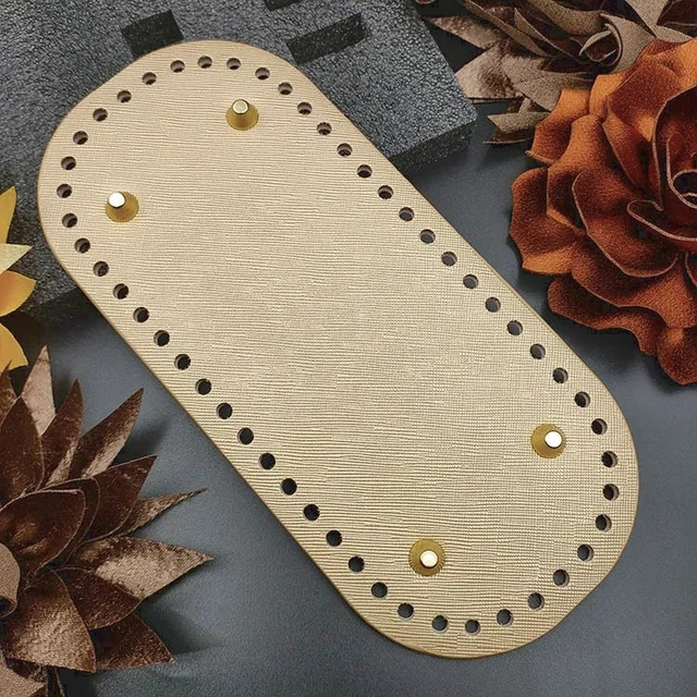 22x10cm Woven Long Bottom for Knitted Bag PU Leather Bag Accessories Handmade Bottom With 52Holes DIY Crochet Bag Bottom gold