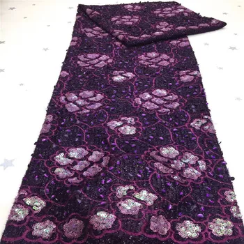 

2020 New Arrival High Quality African Lace Fabric Stretch Sequins purple Lace Soft Nigerian Velvet Lace Fabric For Wedding Party