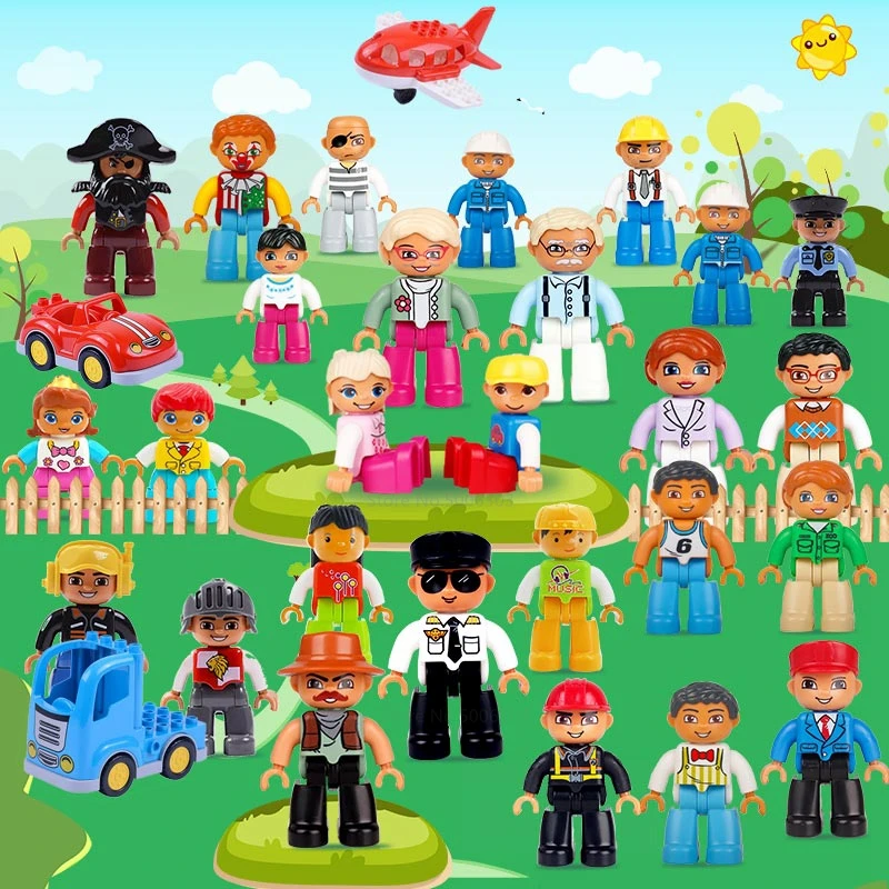 

Duplo Figures Set Police Doctors Farmer Worker Compatible Legoingly Duploed Animal Building Blocks Bricks Technic Car Model Toys