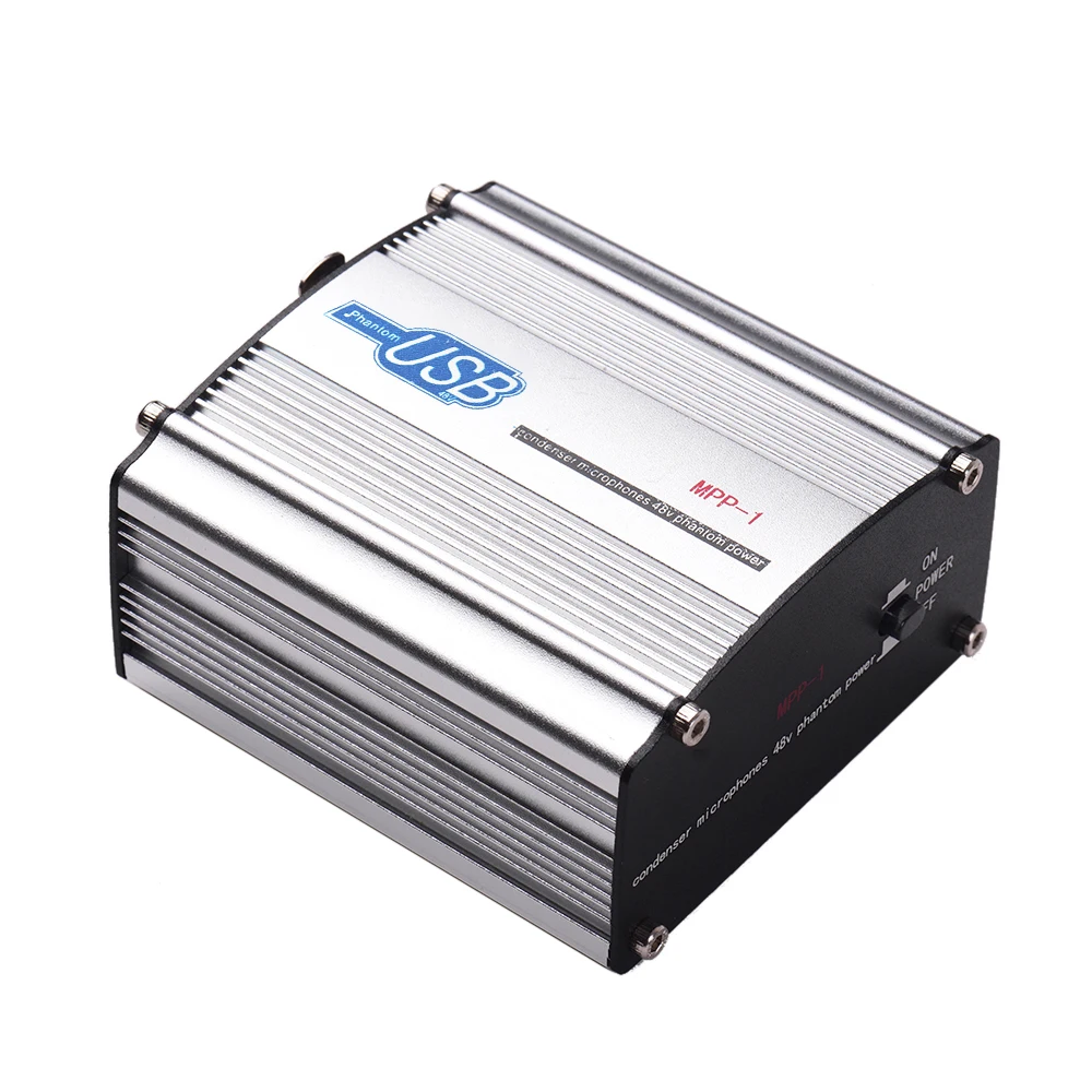 

48V Phantom Power Supply Box for Condenser Microphone Studio Music Recording USB-Powered Operation
