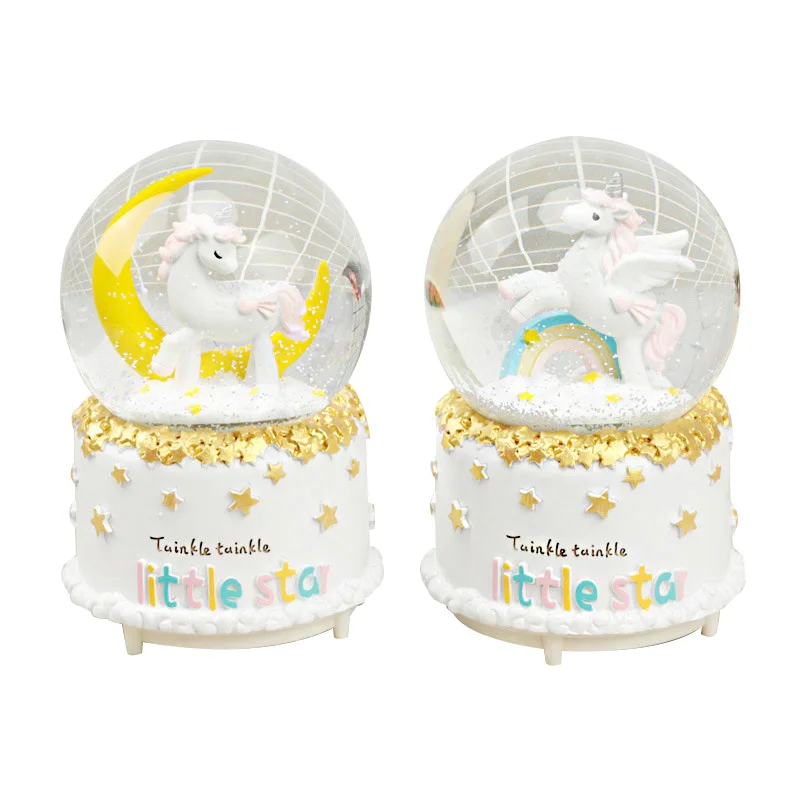 

Creative Moon Unicorn Snow Globe Crystal Ball Rotating Music Box Christmas Decoration For Home Home Decoration Accssories