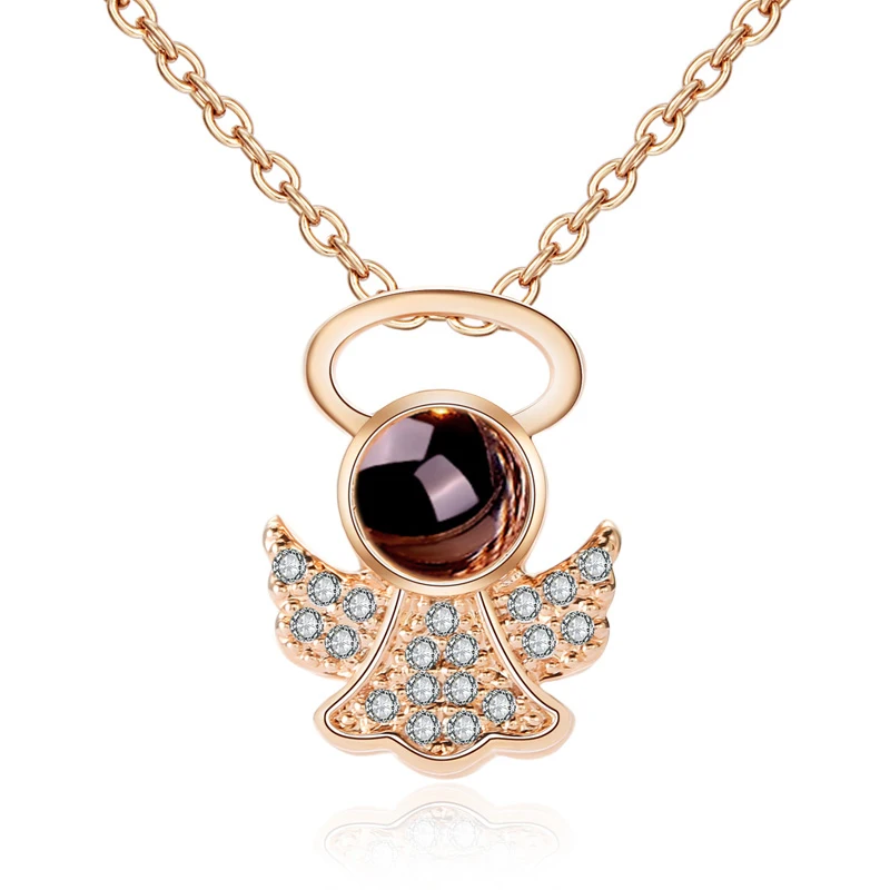 03-Rose gold HI YONG женское ожерелье с надписью «Love Memory», подвеска с подвеской «I Love You», 100 языков, лучший подарок на день Святого Валентина - Окраска металла: 03-Rose gold