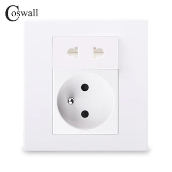 

Coswall PC Panel French Standard Wall Socket Grounded + 2 Pin Universal Power Outlet Ungrounded White Color Modular 86*86mm